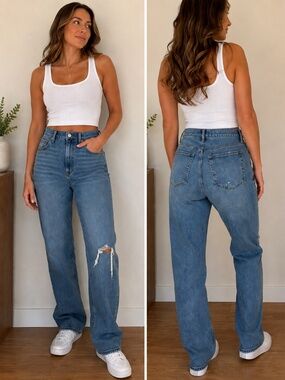 Abercrombie & Fitch 90s Slim Straight Ultra High Rise Jeans Blue 37/24R NWT